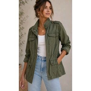 Merona Olive Green Utility Field Jacket Womens XL Cinch Waist Cargo